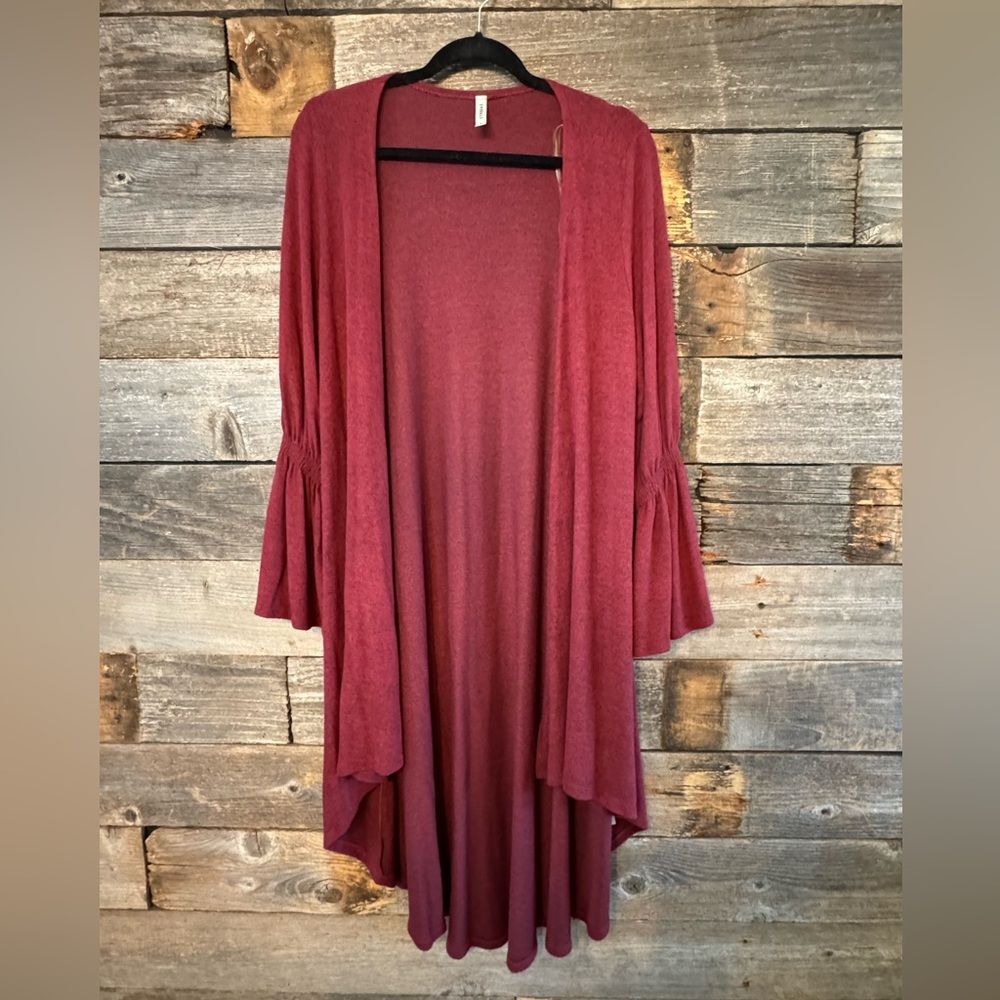 Emerald long heather maroon duster cardigan small